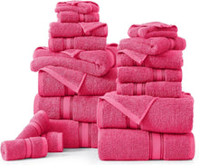 Load image into Gallery viewer, Elegant 18-Piece Fuchsia Towel Collection - Machine Washable, Oeko-Tex Certified
