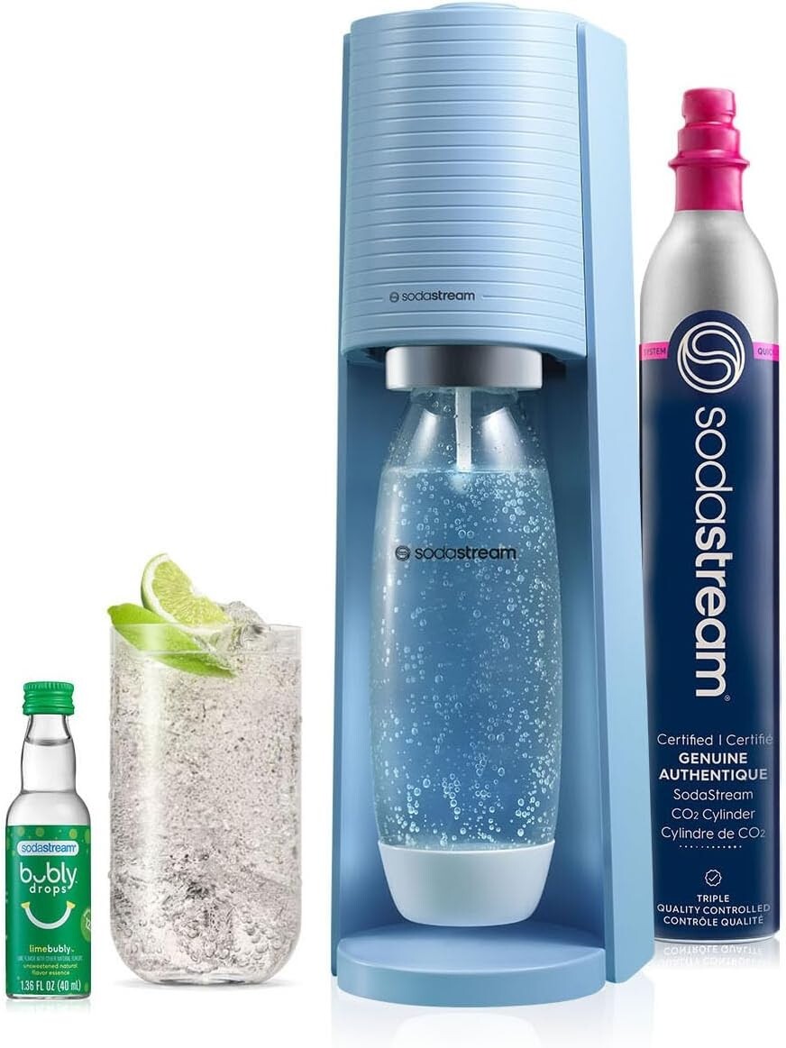 Elegant Misty Blue Sparkling Water Maker - CO2 Included for Effortless Hydration