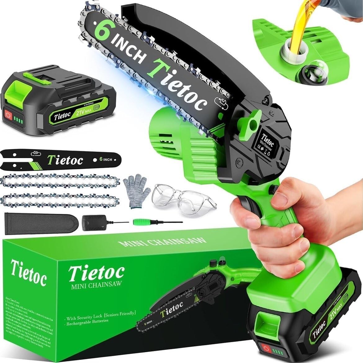 Battery-Powered 6-Inch Mini Chainsaw with Auto Oiler - Safe & User-Friendly