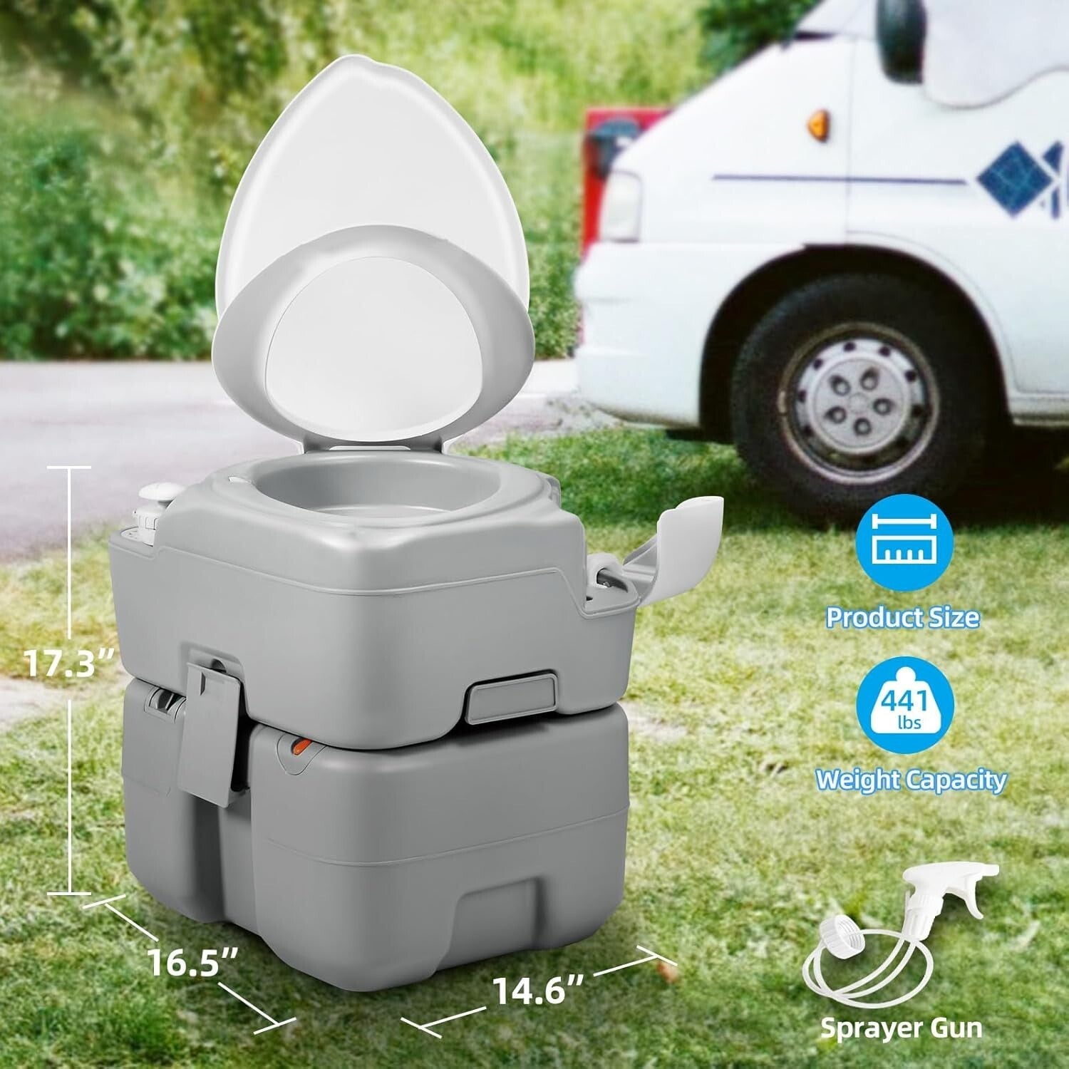 Ergonomic 5.28 Gal Portable Toilet with Diagonal Bowl for RV Travel & Camping