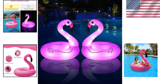 Extra Large Solar-Powered Flamingo Pool Float with LED Lights - 150 lbs Limit