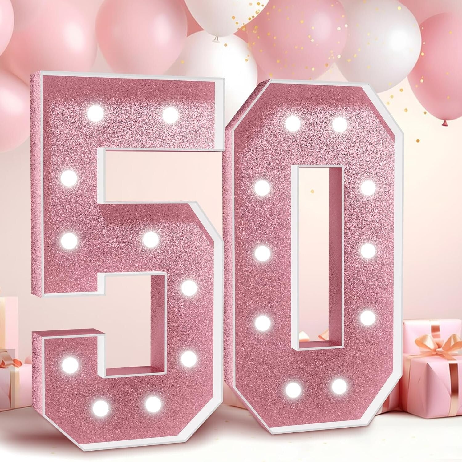 Rose Gold Light-Up Numbers – Perfect 50th Anniversary Tabletop Decoration