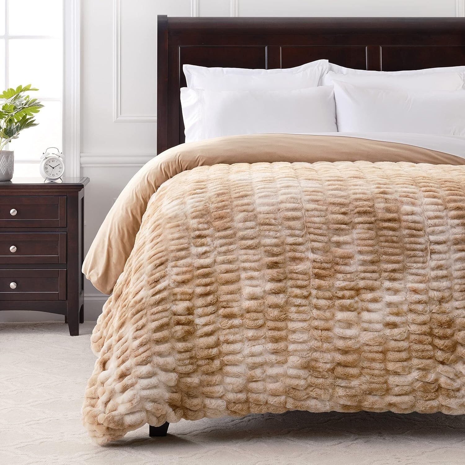 Soft Reversible Faux Fur Throw Blanket - 108" x 86" - Perfect for Home & Travel