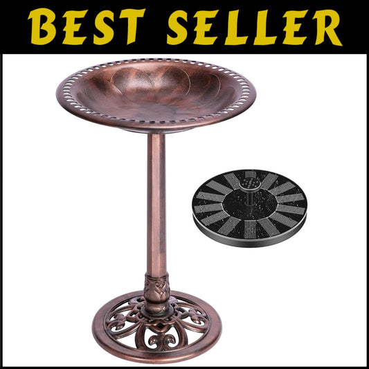 Lightweight Antique Garden Bird Bath with Solar Fountain for Wildlife Attraction