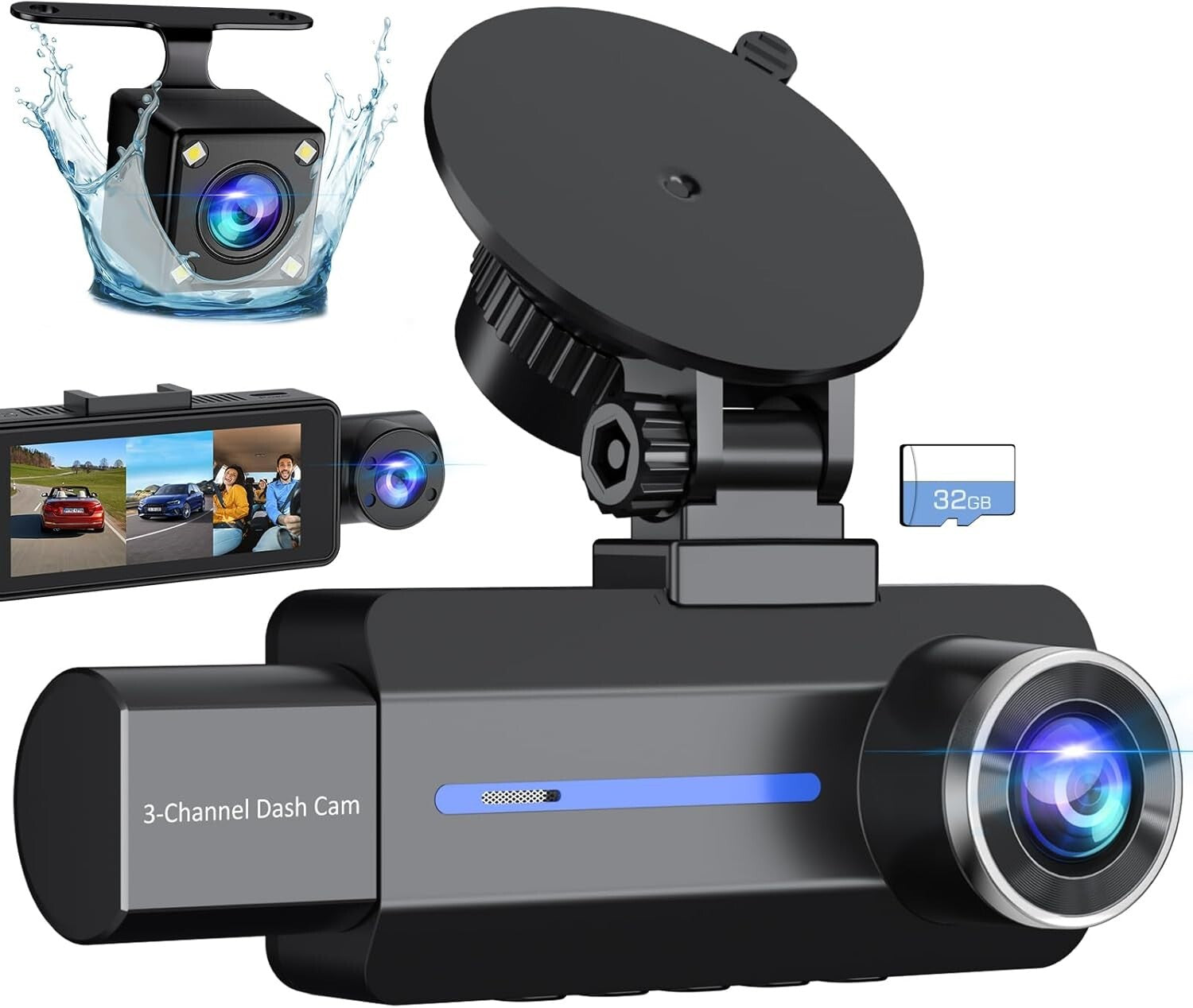Advanced 2.5K Triple Car Dash Cam with IR Night Vision & 24Hr Parking Guard