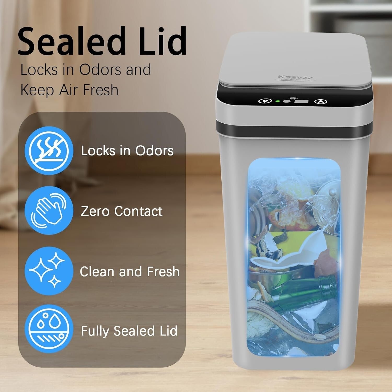 Slim Automatic Trash Can Bundle - Waterproof 2.5 Gallon Waste Bins for Home