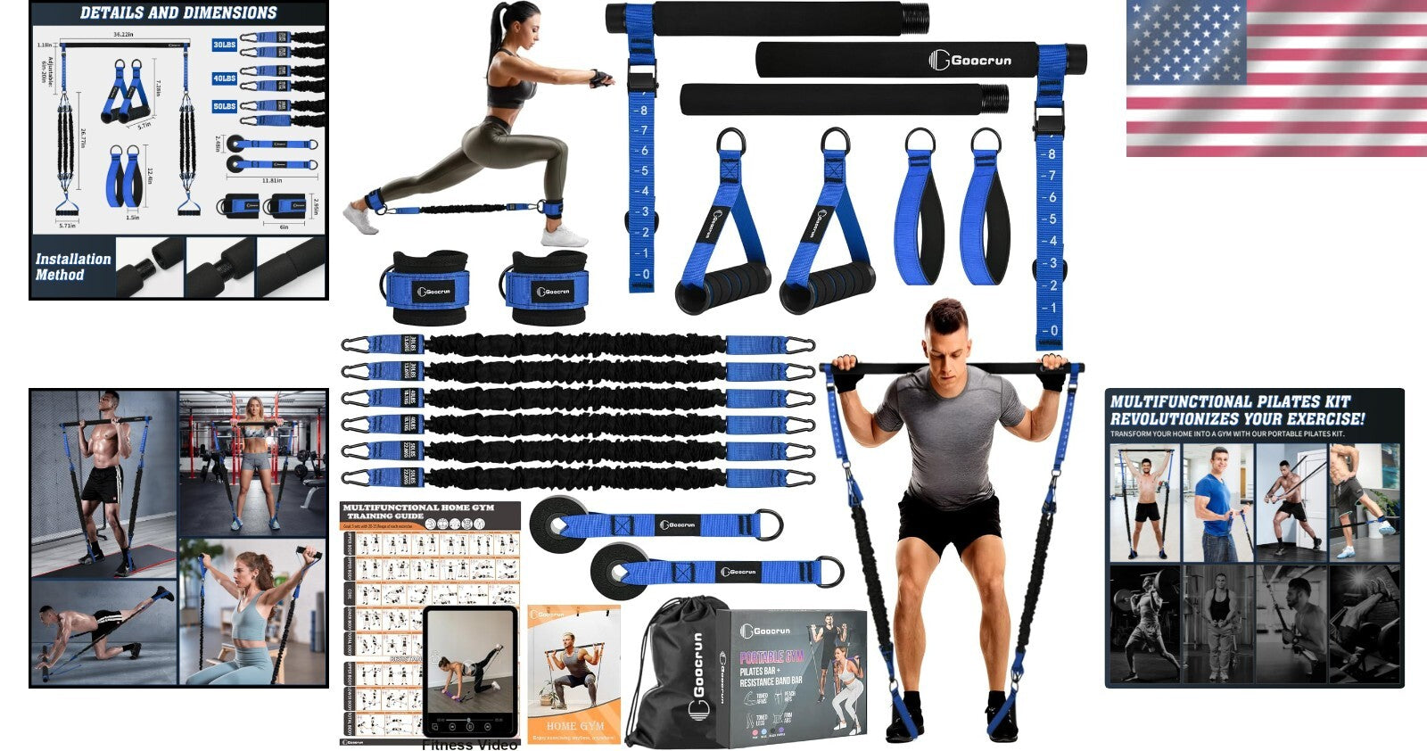 Portable Pilates Bar Kit with Adjustable Resistance Bands for Full-Body Workouts