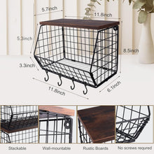 Load image into Gallery viewer, Elegant Kitchen Organizer: Metal Fruit Basket with Wooden Lid &amp; Banana Hangers