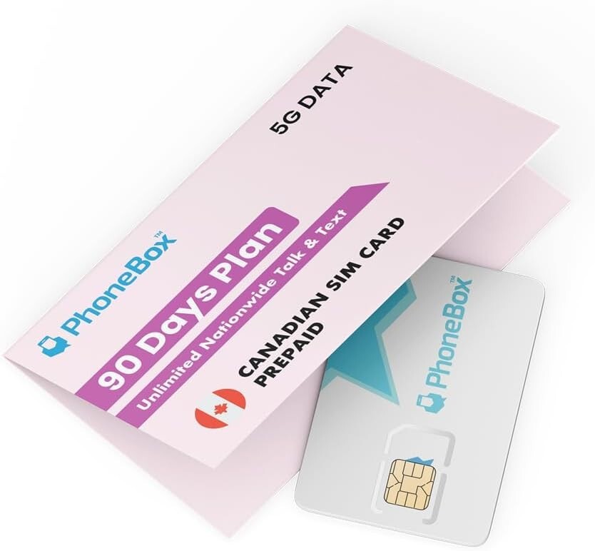 100GB Canada SIM - Preloaded for 90 Days, 1,000 International Calls & No Fees!