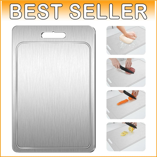 100% Pure Titanium Double-Sided Cutting Board with Juice Groove - Large Size