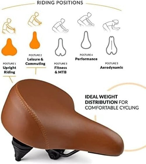 Wide Cruiser Bike Seat - Memory Foam & Steel Spring Comfort for Indoor/Outdoor