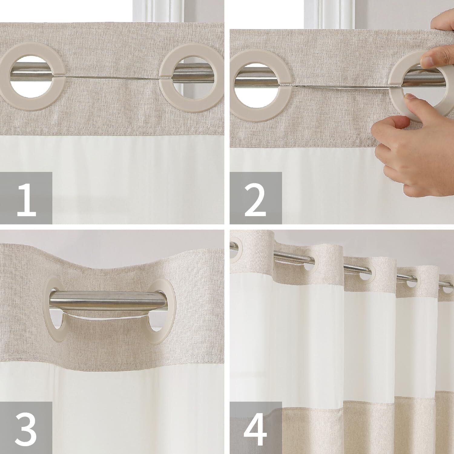 Luxury Linen Textured Waterproof Shower Curtain with Snap-in Liner Set, Cream