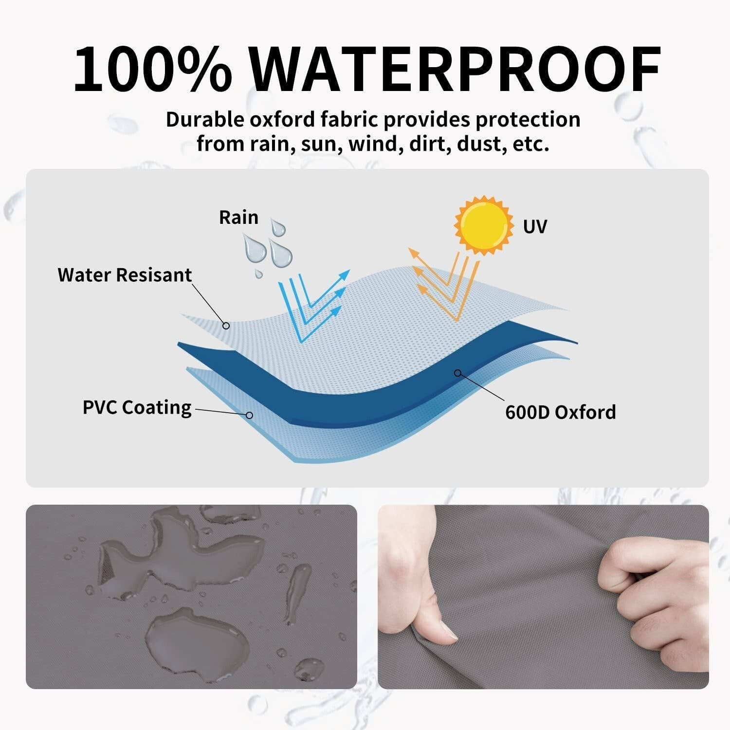 Premium Gray Outdoor Ottoman Covers - Waterproof & Scratch-Resistant 25"x25"x17"