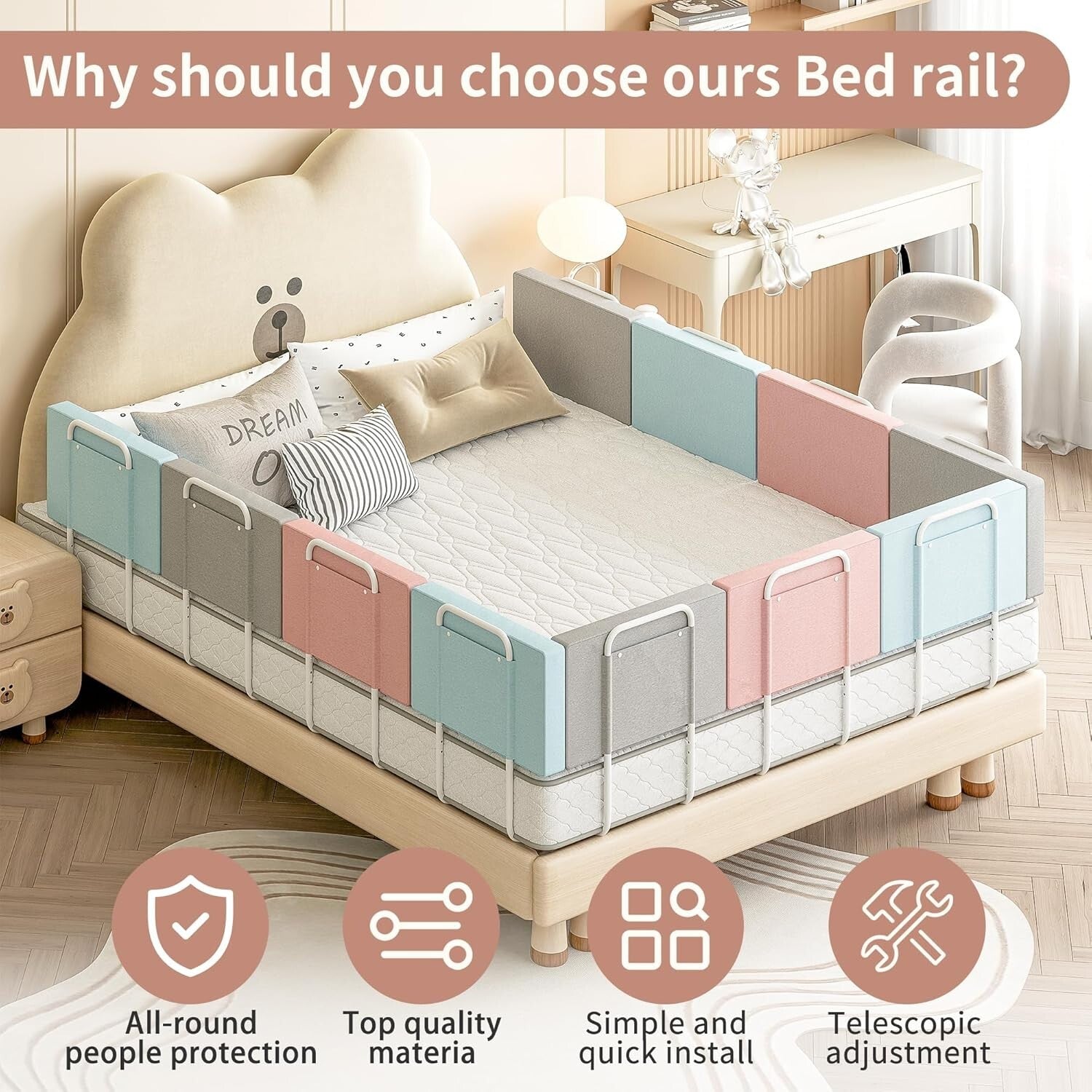 Lightweight Adjustable Bed Rails for Safe Sleeping - Perfect for Kids & Seniors
