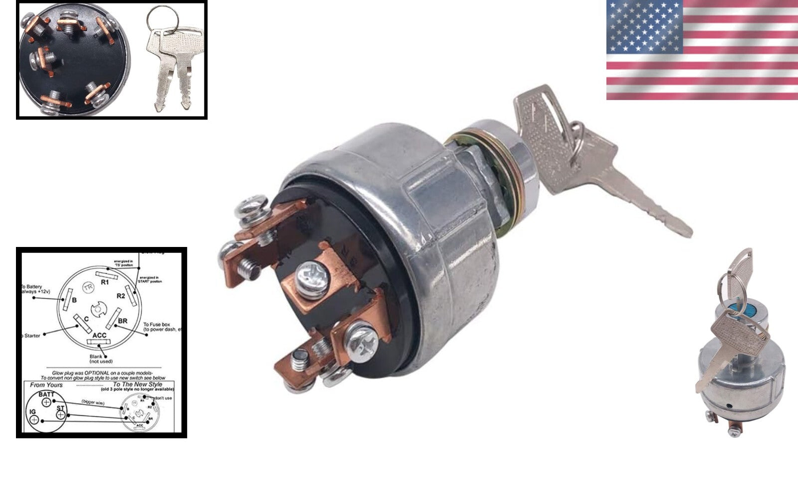 Panel Mount Mitsubishi Ignition Switch - 6 Positions, 2 Keys, Ideal for Tractors