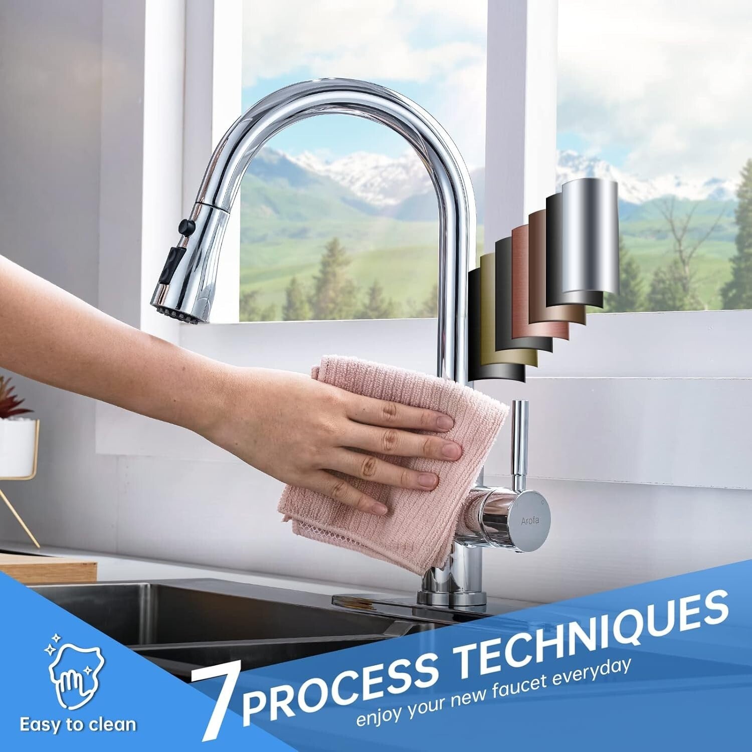 Chrome Pull Down Kitchen Faucet with 3-Function Sprayer for Efficient Cleaning