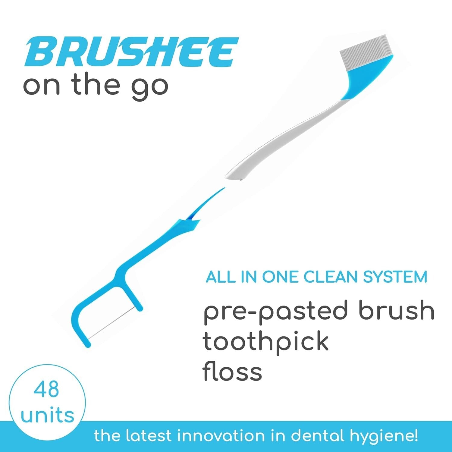 Portable 4-in-1 Travel Toothbrush Set - Brush, Floss, Pick & Paste - 48-Pack