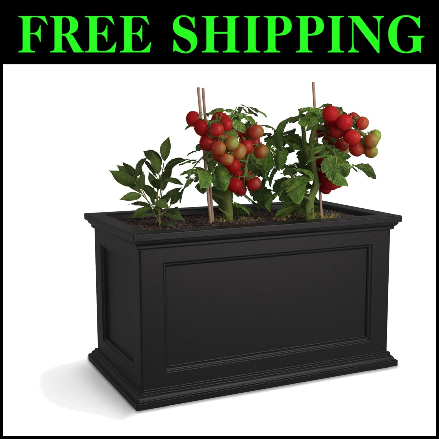 Self-Watering 20x36in Outdoor Planter with Built-In Water Reservoir - Black