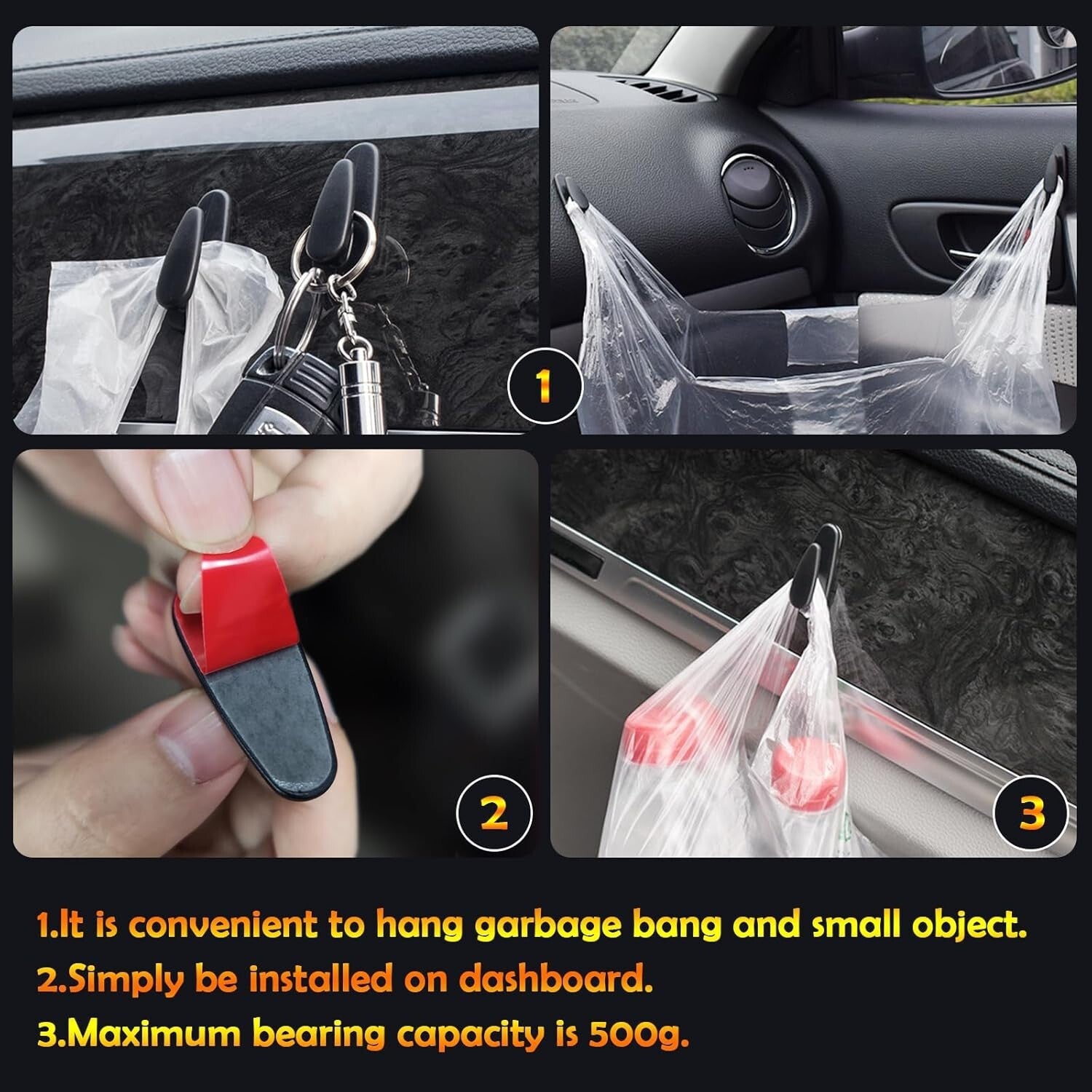 Durable Black Car Coat and Bag Hanger - Includes 6 Hooks for Efficient Storage