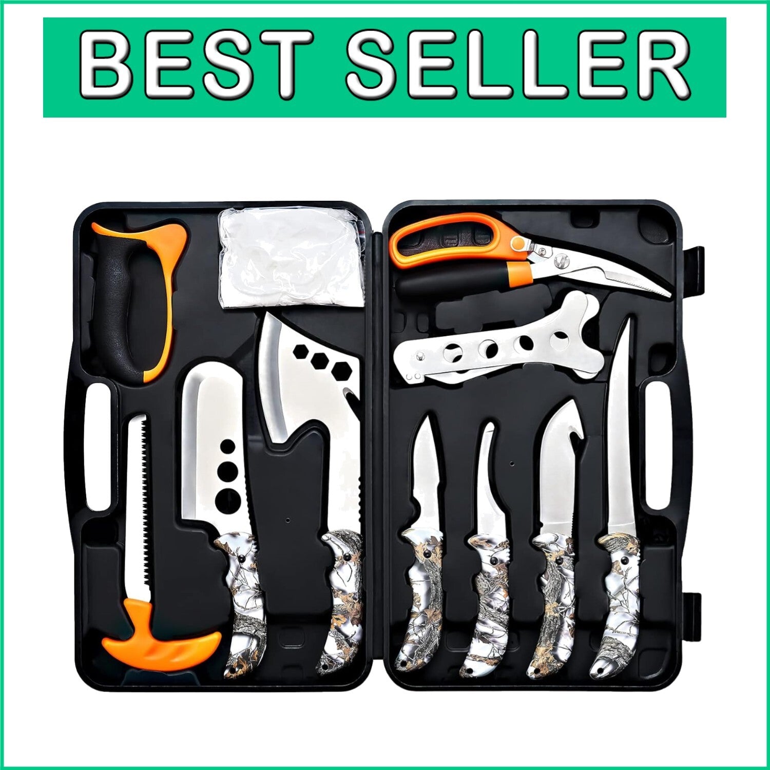12-Piece Hunting Knife Set - Portable Field Dressing Kit with Ergonomic Handle