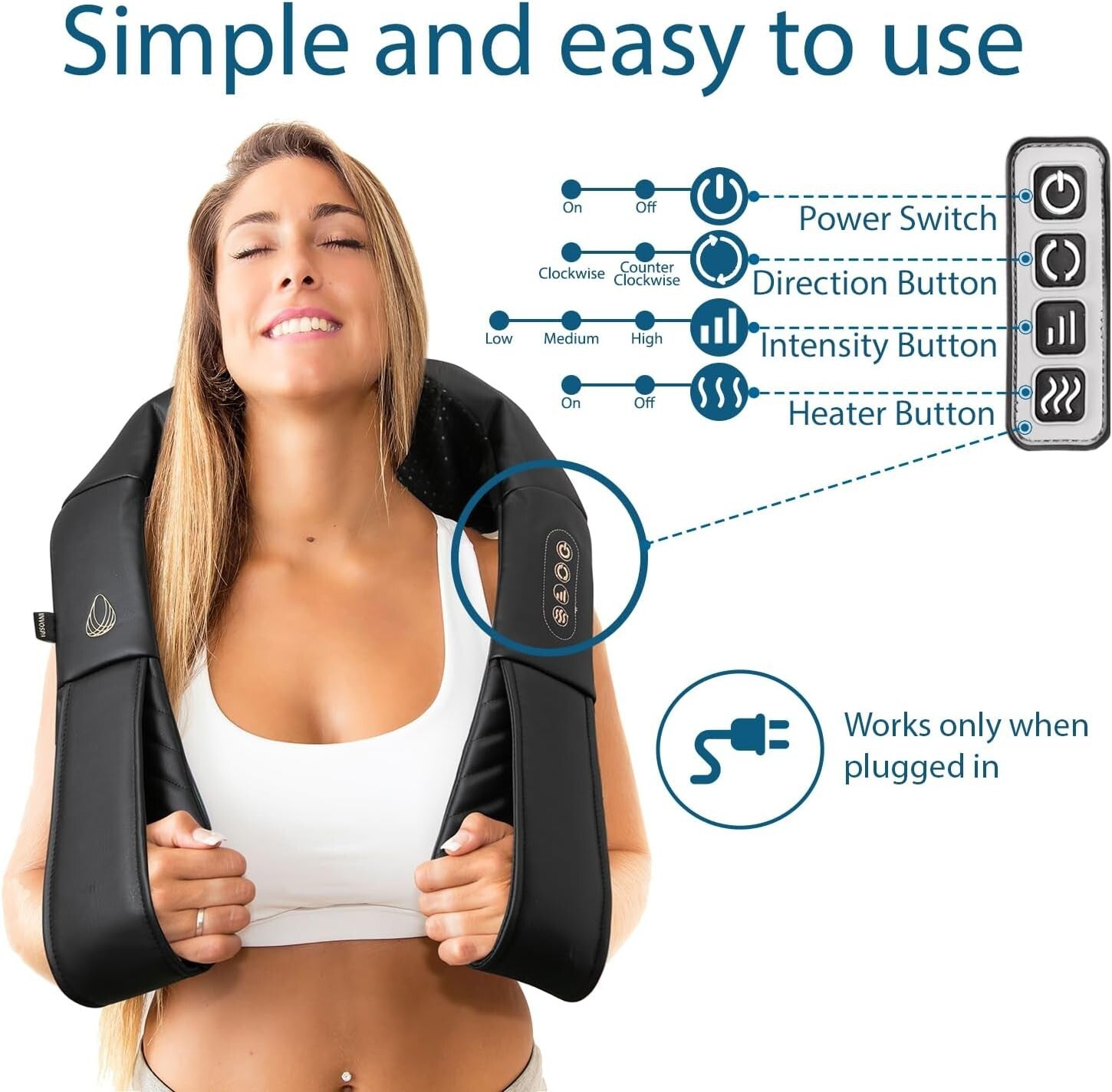 Deep Tissue Shiatsu Massage Pillow with Heat - Perfect for Travel and Home Use