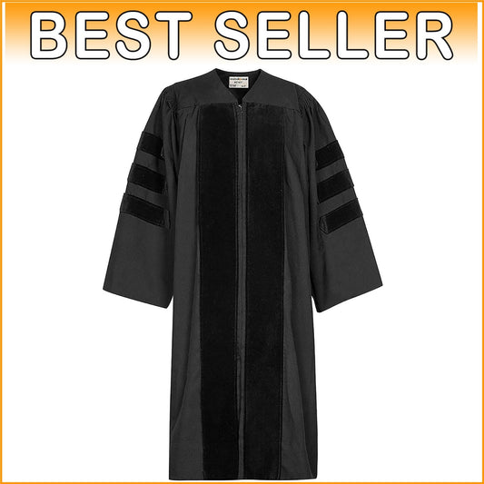 Customizable Women's Doctoral Gown with Velvet Bars - Elegant Graduation Attire