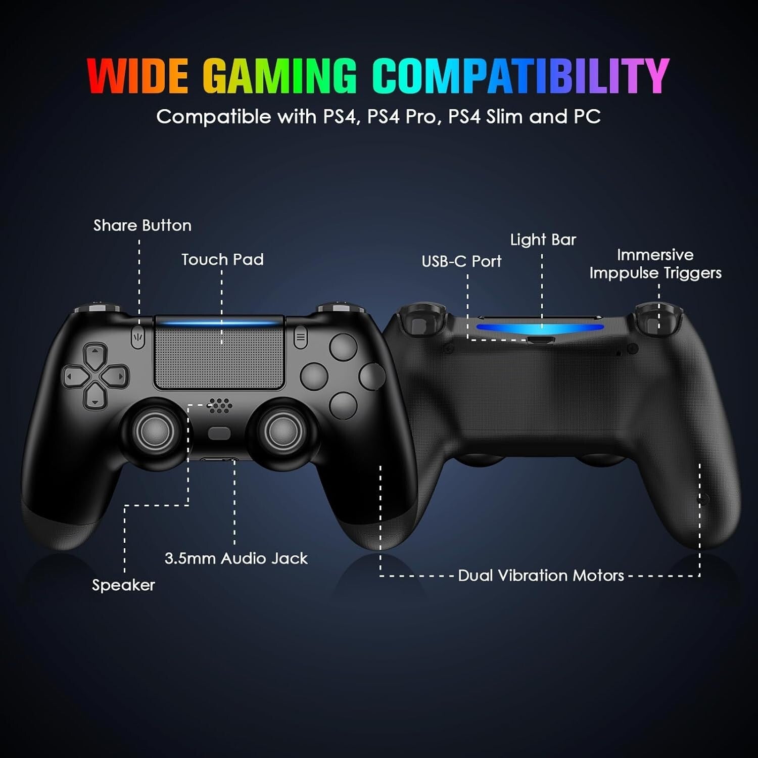 Wireless PS4 Controller 2 Pack with LED Charging Dock Station - Gaming Must-Have