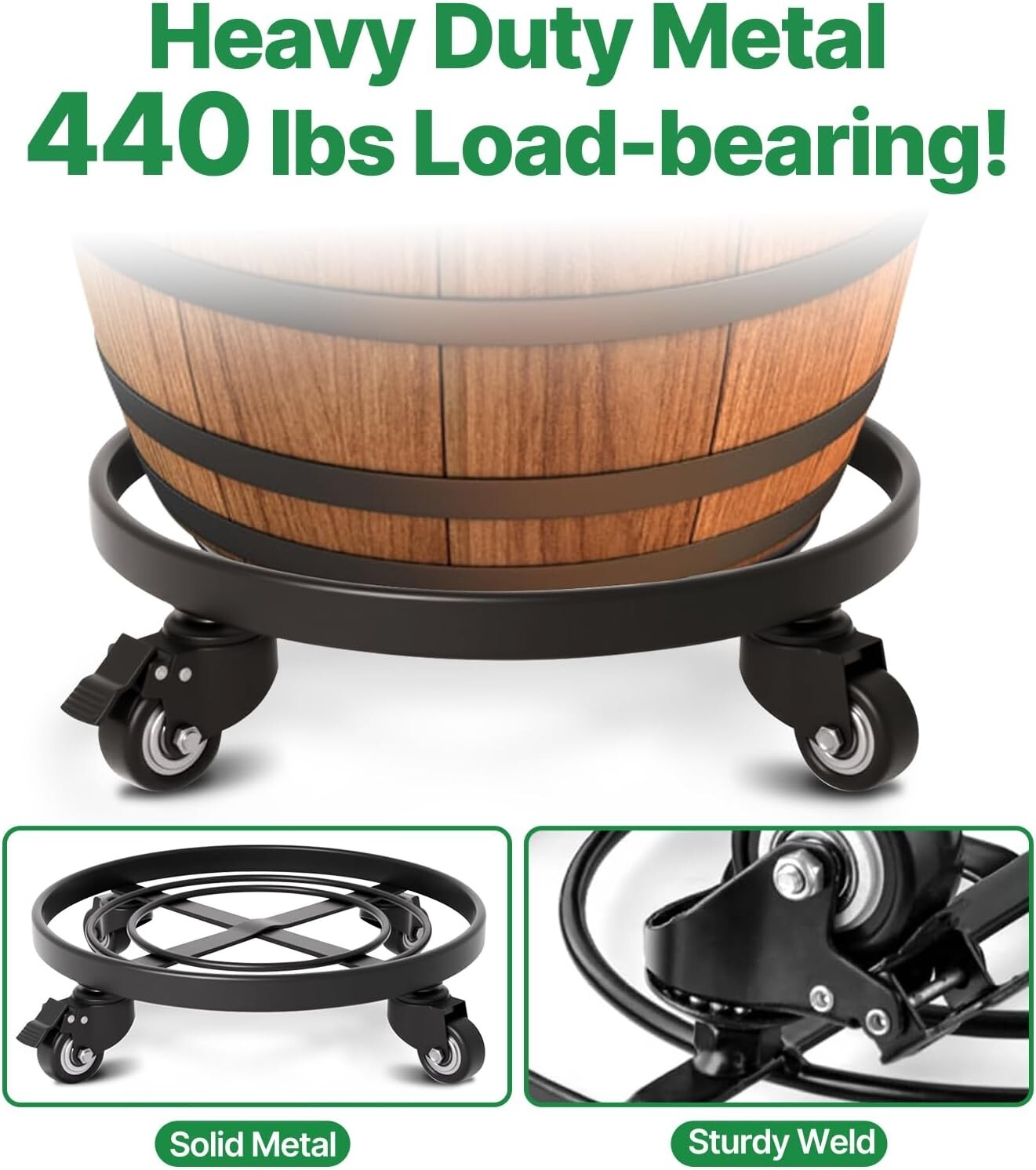 14-Inch Rolling Plant Stand with Lockable Casters - Indoor & Outdoor Mobility