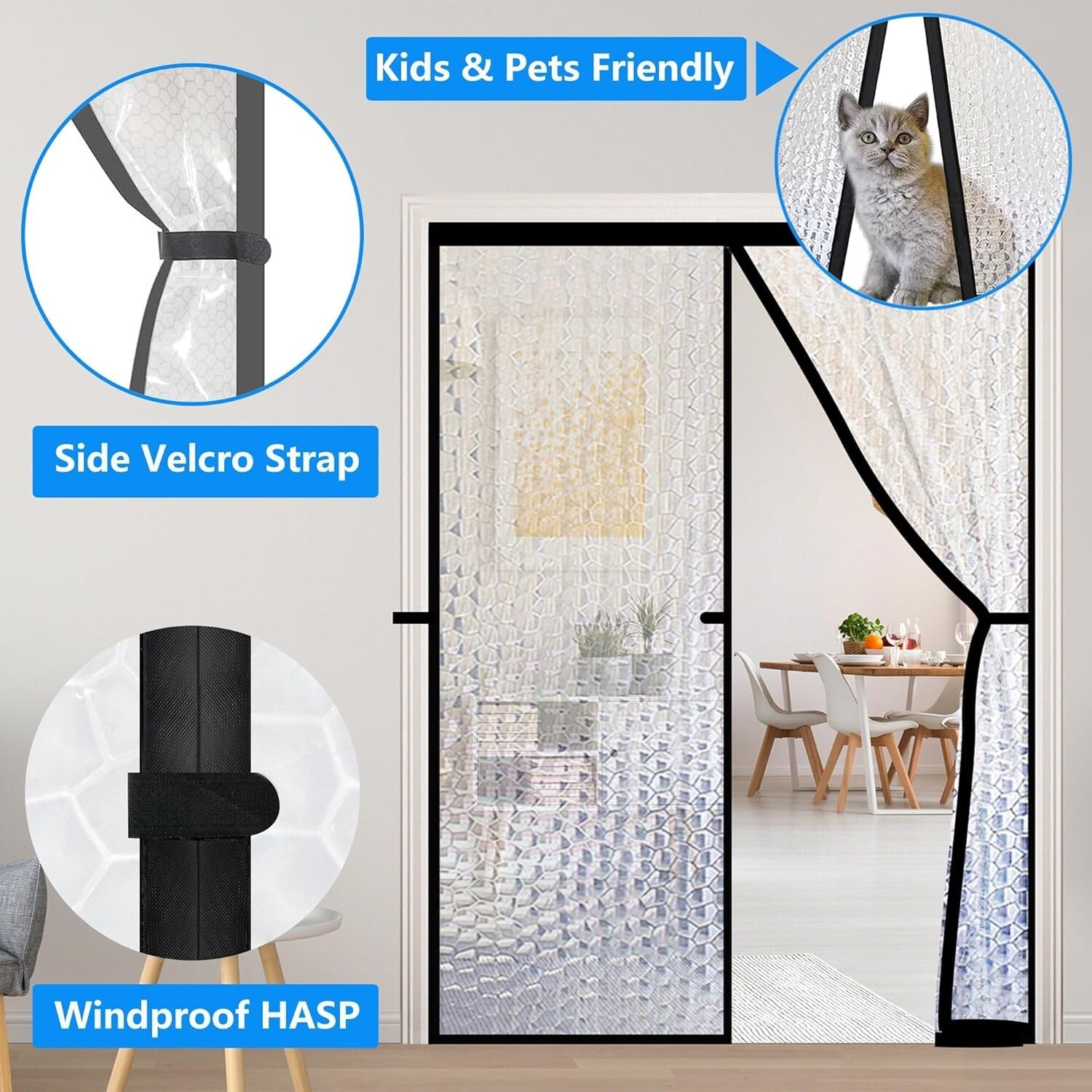 Magnetic Self-Closing Door Curtain - Stylish EVA Insulation for 80"x96" Doors