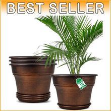 Load image into Gallery viewer, Classic Copper 16 Inch Planter Set - Drainage Holes for Healthier Houseplants