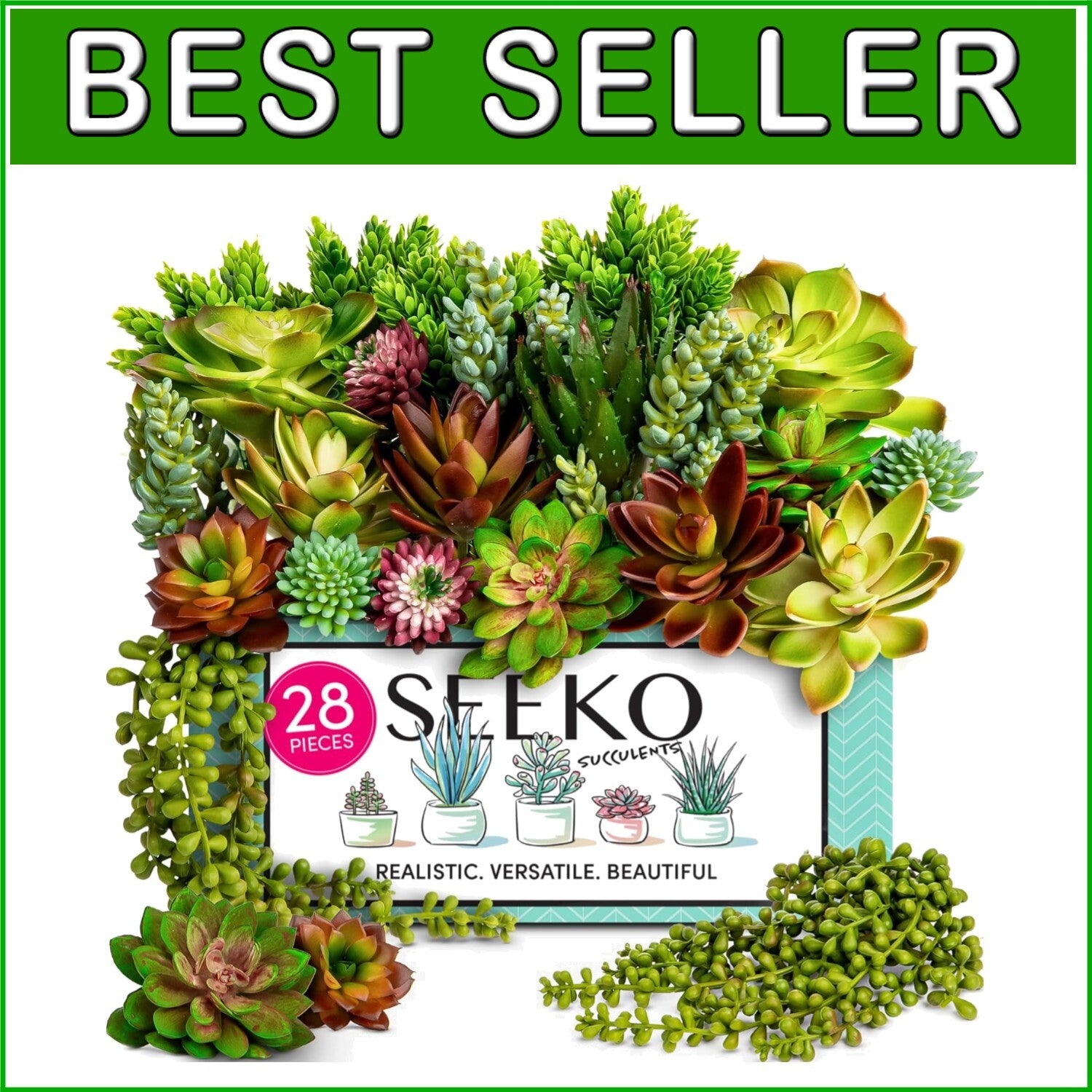 Bendable 28pc Faux Succulents - Ideal for Weddings, Offices, and Home Decor