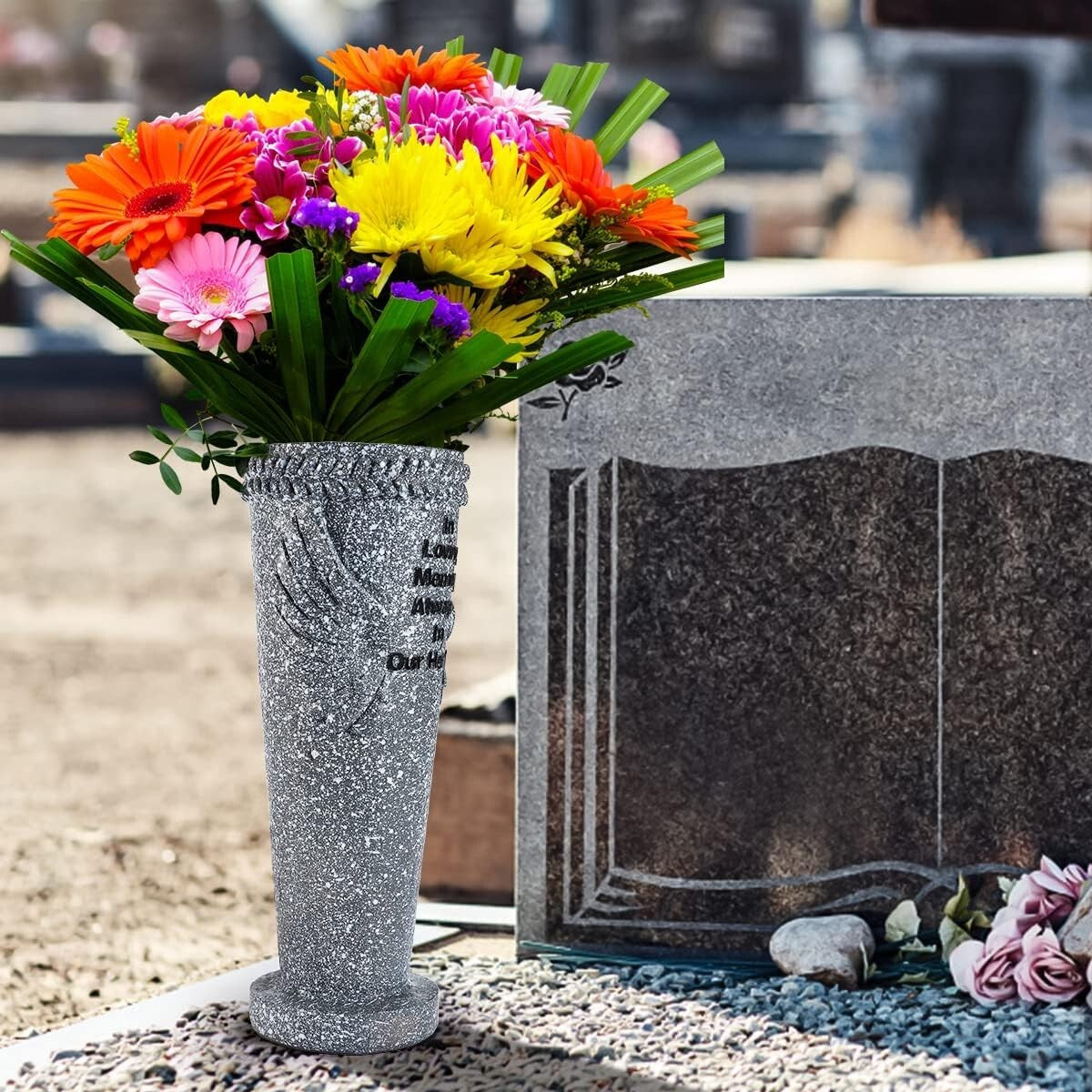 Memorable Cemetery Vases Set with Angel Wings - Weatherproof & Elegant Design