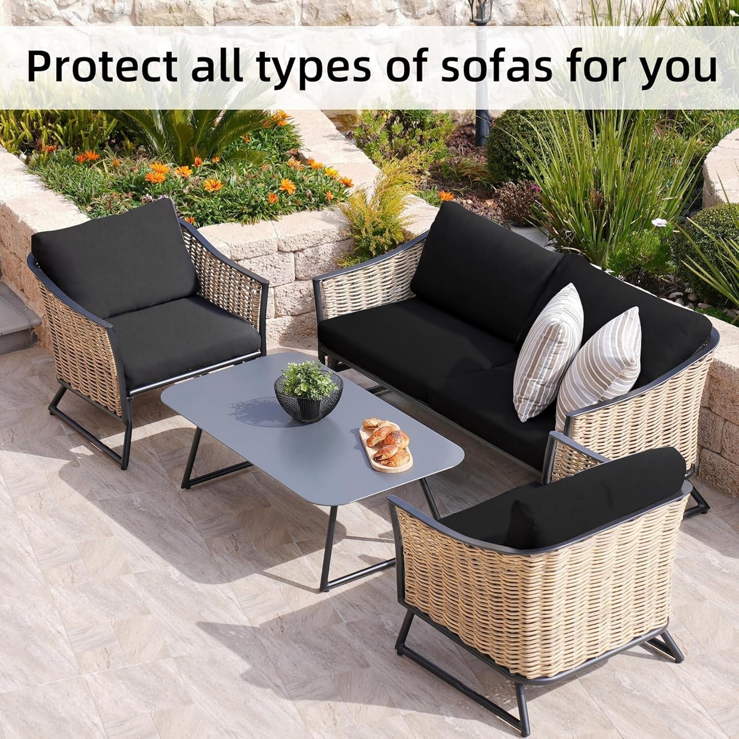 Stylish 8-Piece Set of Elastic Patio Cushion Covers for Refreshing Outdoor Decor