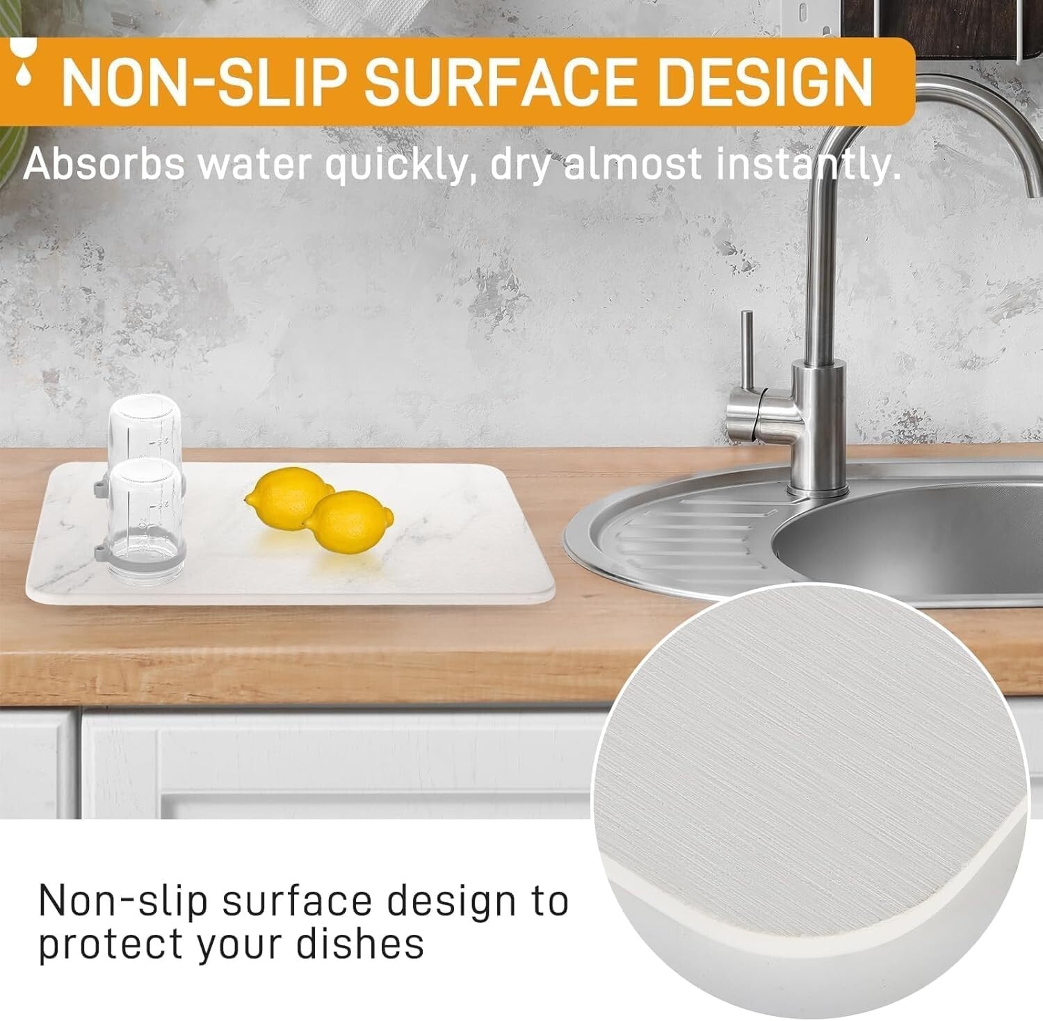 Heat Resistant Non-Slip Stone Drying Mat for Kitchen Counter, 15.7x23.8 Inches