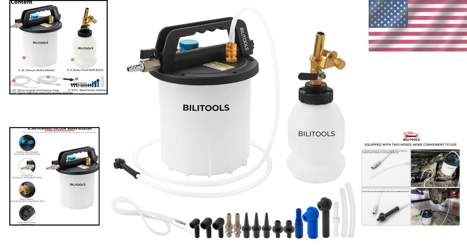 Lightweight 3L Pneumatic Brake & Clutch Bleeder Tool with Flexible Hose