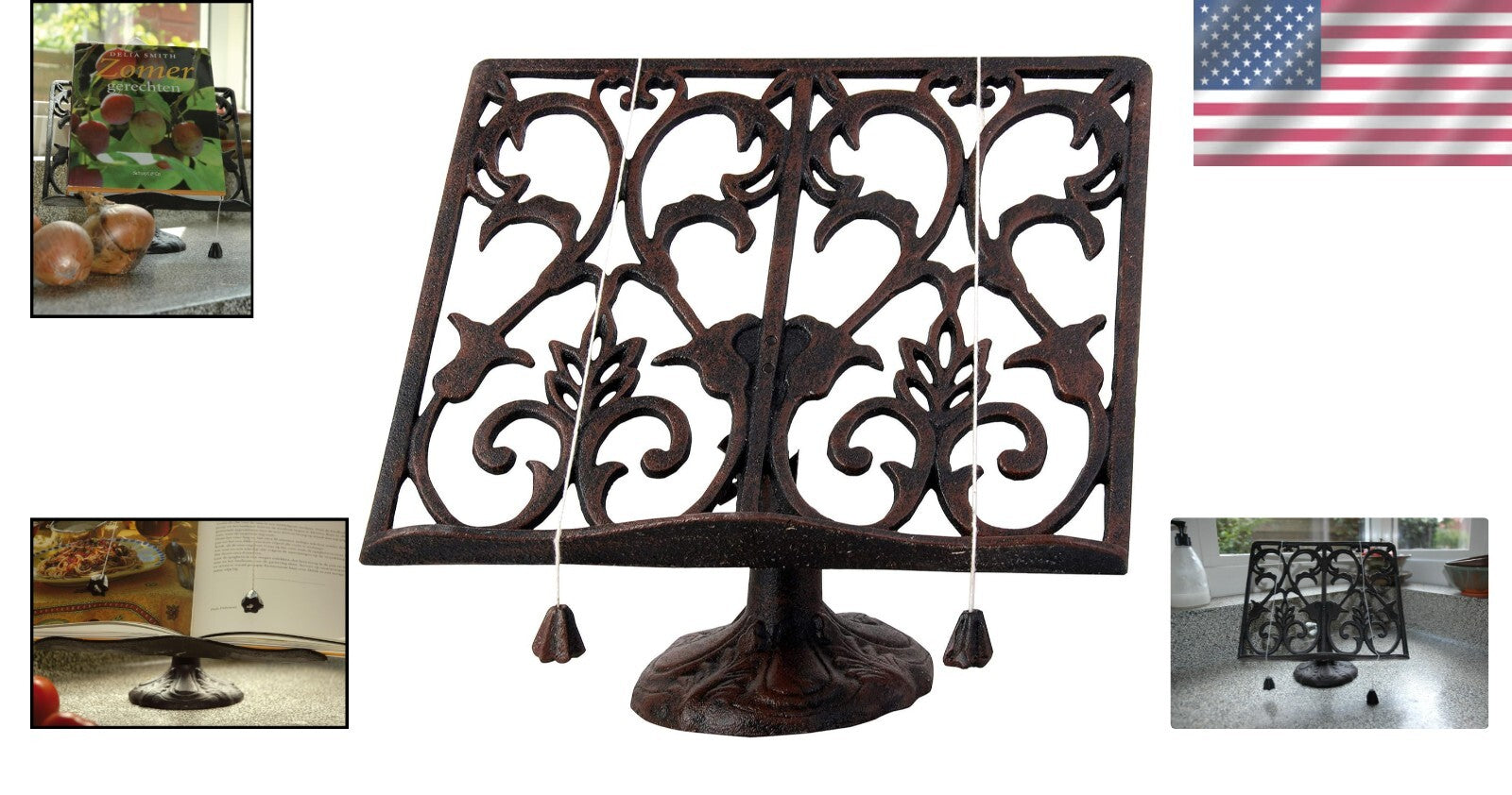 Victorian Cast Iron Cookbook Holder - Sturdy Antique Rust Finish for Any Kitchen