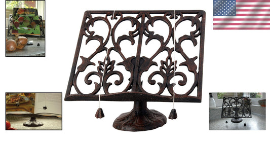 Victorian Cast Iron Cookbook Holder - Sturdy Antique Rust Finish for Any Kitchen