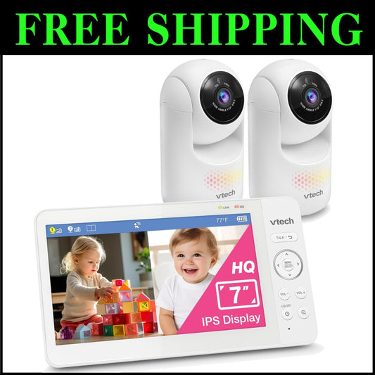 7" Digital Video Baby Monitor with Two Cameras & Pan Tilt Zoom - HQ Quality