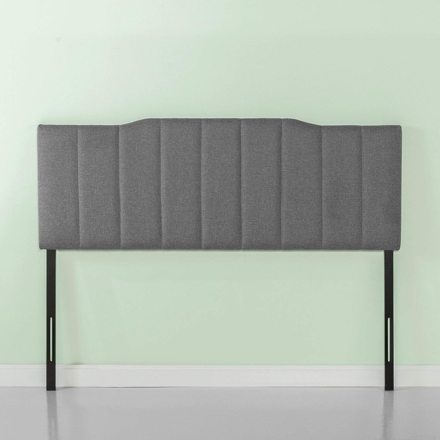 Classic Full Size Upholstered Headboard with Channel Stitched Design in Gray