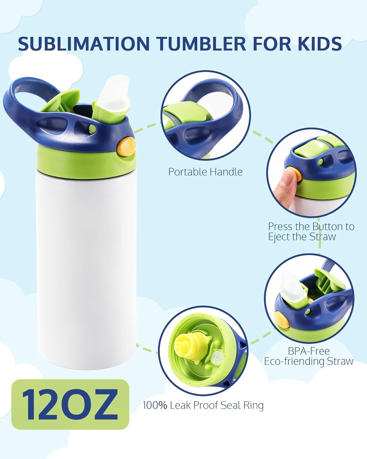 8 Pack 12oz Kids Sublimation Tumblers with Straws - Safe & Stylish Drinkware