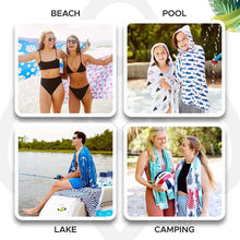 Load image into Gallery viewer, UPF 50+ Childrens Beach Towel with Hood - Compact &amp; Travel-Friendly Design