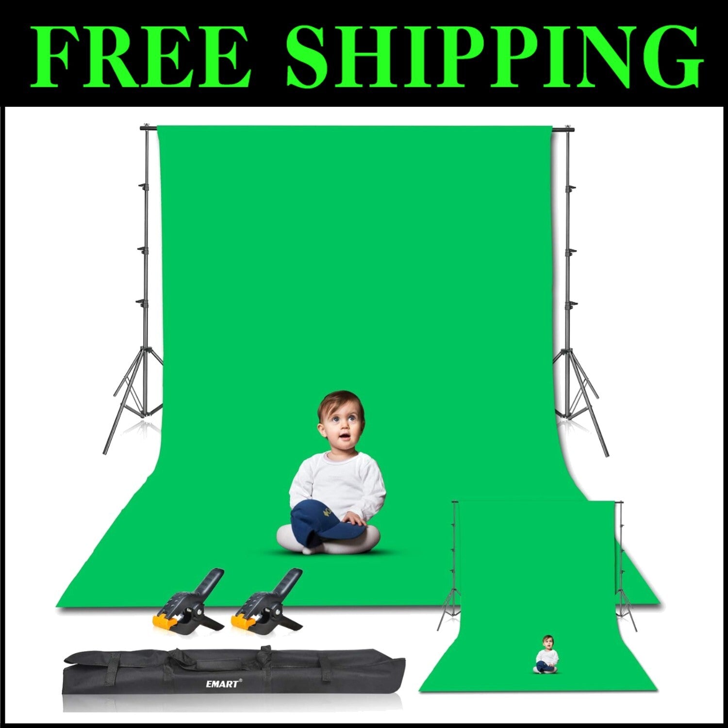 Multi-Functional Green Screen Stand with 100% Cotton Backdrop - Ideal for Events