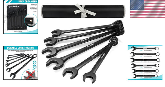 Durable Black Electrophoretic Wrench Set - 6 Jumbo Sizes, Easy Storage Pouch