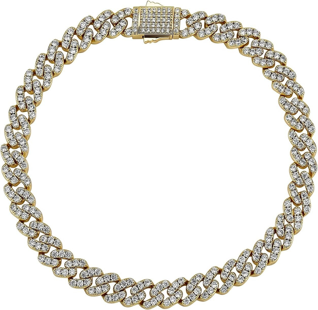 Chunky Cuban Link Anklet in 14K Gold with Iced-Out Faux Diamonds - 10.5"