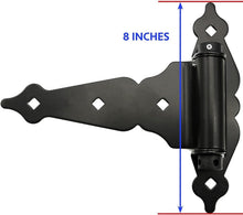 Load image into Gallery viewer, 8-Inch Self-Closing T-Strap Gate Hinge in Black - Durable Steel Construction