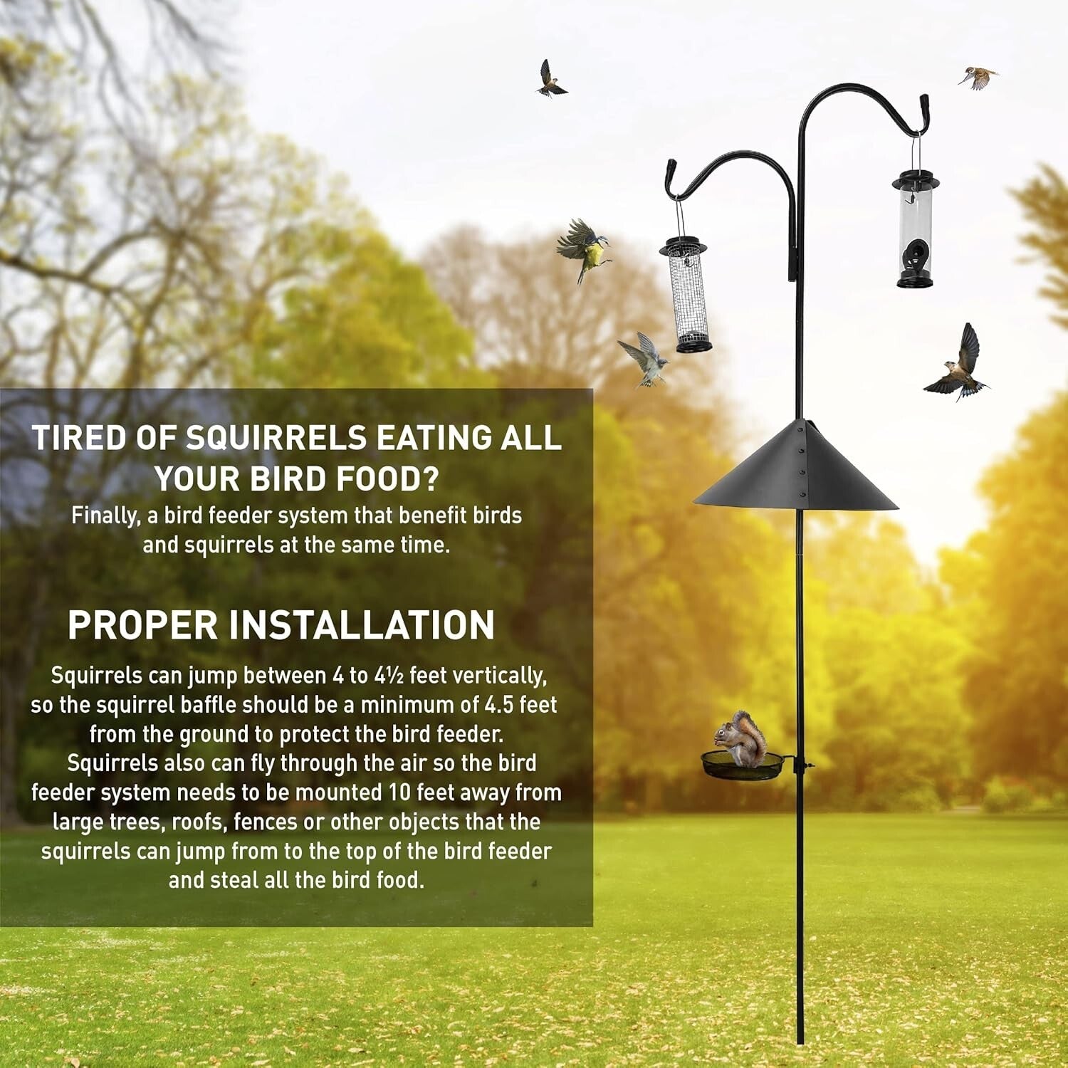 Durable 90-Inch Squirrel Baffle Bird Feeding Station - Includes 2 Feeders