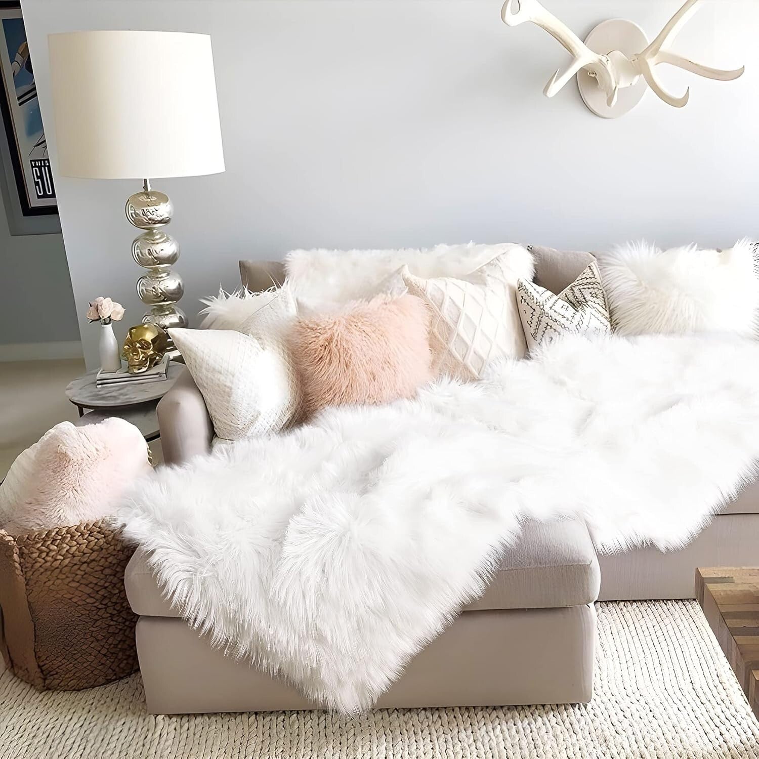 2x6 Ft White Faux Fur Runner Rug – Soft Fluffy Carpet for Living Room Elegance