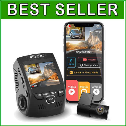 4K Front & Rear Dash Cam with Mobile App Control, 170° Wide View & Night Vision