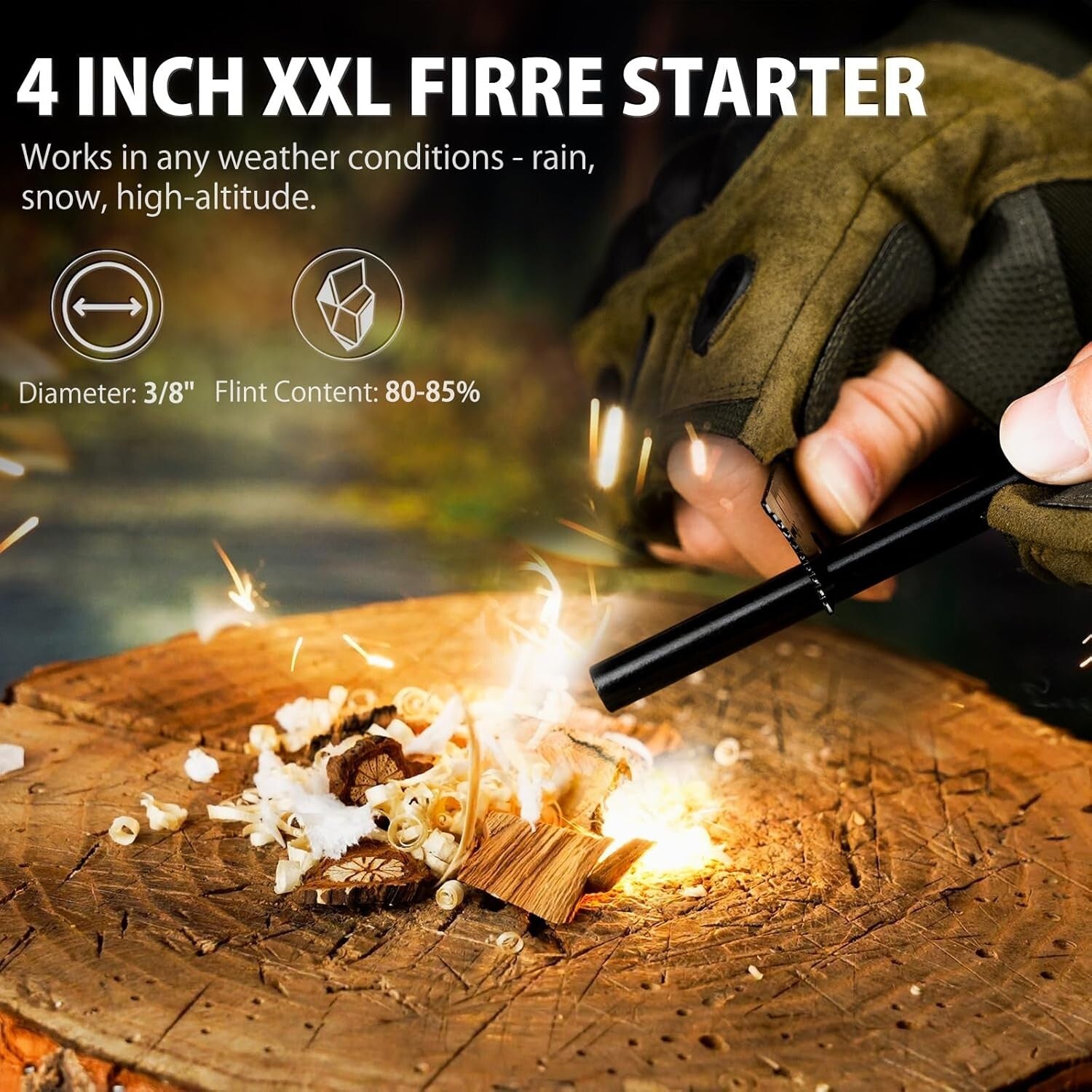 440C Tactical Outdoor Knife with Fire Starter & Kydex Sheath - Perfect Campin...