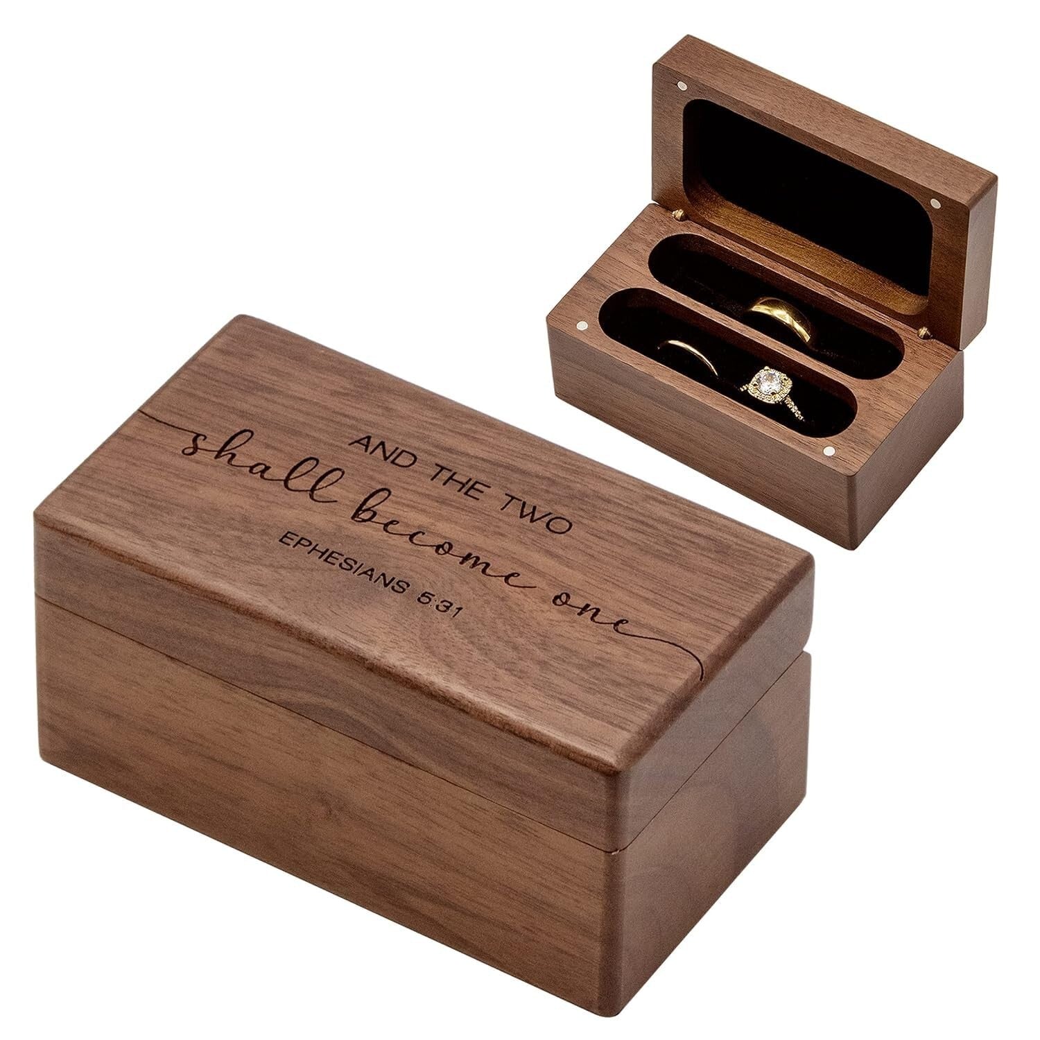 Elegant Engraved Ring Bearer Box - Secure Storage for Wedding & Promise Rings